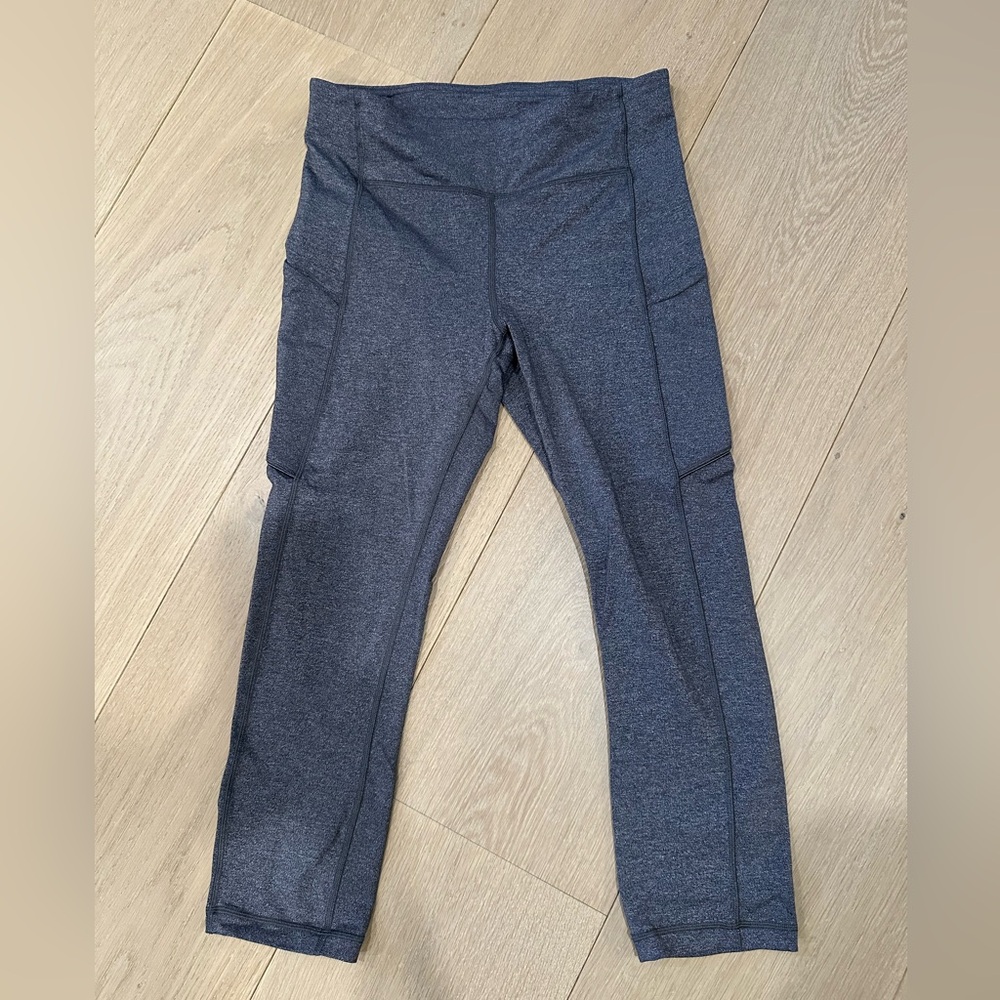 Lululemon Speed Up Crop Leggings in Heathered Black Grey Pockets 21" Yoga Pants